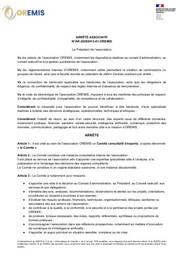 Apercu ARRÊTÉ ASSOCIATIF N°AR-20260413-01-OREMIS