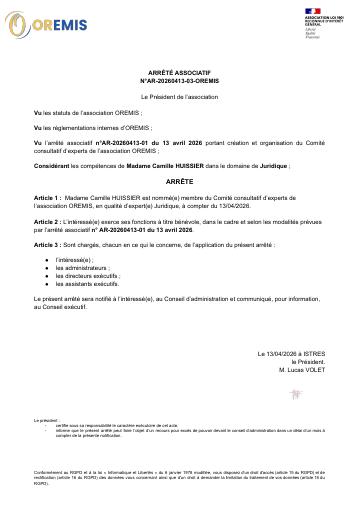 Apercu ARRÊTÉ ASSOCIATIF N°AR-20260413-03-OREMIS