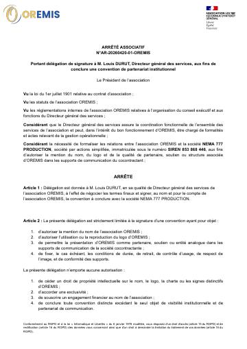 Apercu ARRÊTÉ ASSOCIATIF N°AR-20260420-01-OREMIS