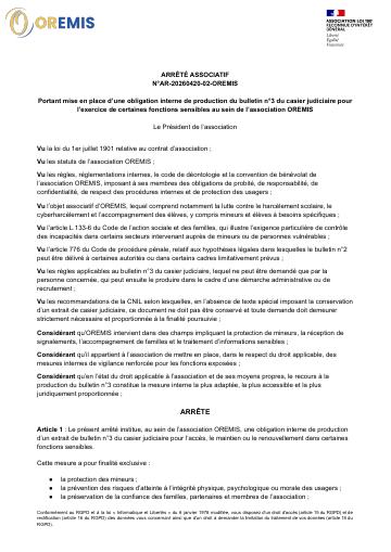 Apercu ARRÊTÉ ASSOCIATIF N°AR-20260420-02-OREMIS