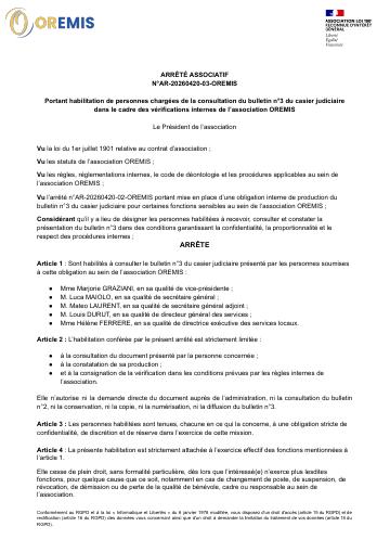 Apercu ARRÊTÉ ASSOCIATIF N°AR-20260420-03-OREMIS