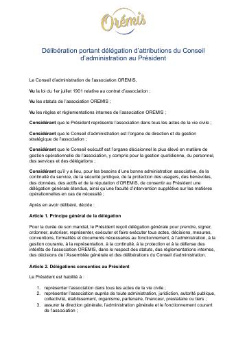 Apercu Délégation du conseil d'administration donnée au président Lucas VOLET