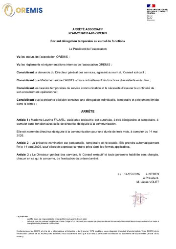 Apercu ARRÊTÉ ASSOCIATIF N°AR-20260514-01-OREMIS