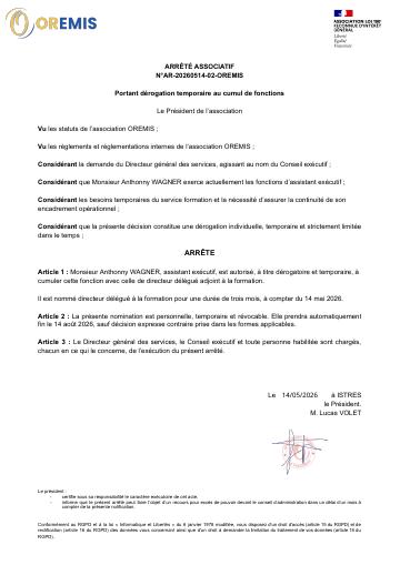 Apercu ARRÊTÉ ASSOCIATIF N°AR-20260514-02-OREMIS