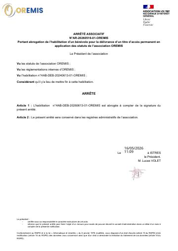Apercu Arrêté associatif n° AR-20260516-01-OREMIS