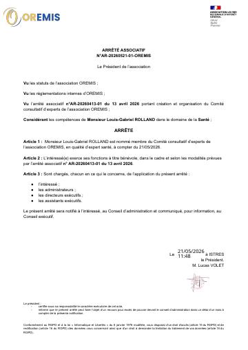 Apercu Arrêté associatif n° AR20260521-01-OREMIS