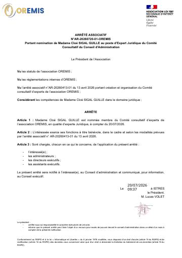 Apercu Arrêté n°AR-20260720-01-OREMIS