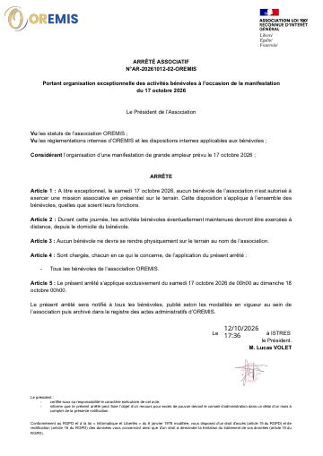 Apercu Arrêté associatif n°AR-20261012-02-OREMIS