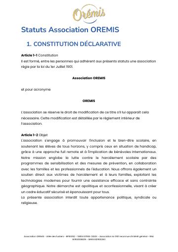 Apercu Statut de association OREMIS