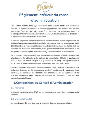 Apercu Règlement intérieur du conseil d administration