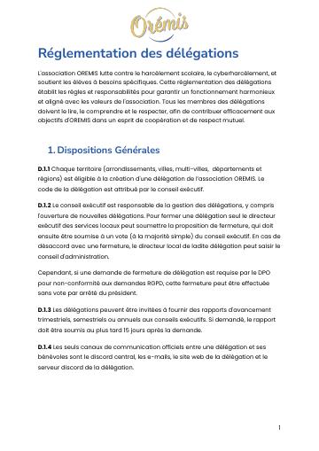 Apercu Réglementation des délégations OREMIS