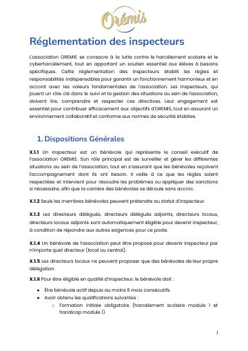 Apercu Réglementation des inspecteurs OREMIS